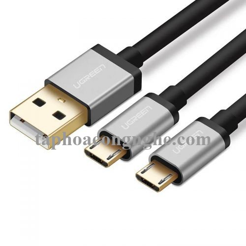 Ugreen 40347 0.5M màu Đen Cáp sạc truyền dữ liệu USB 2.0 sang 2 đầu MICRO USB cao cấp US196 30040347